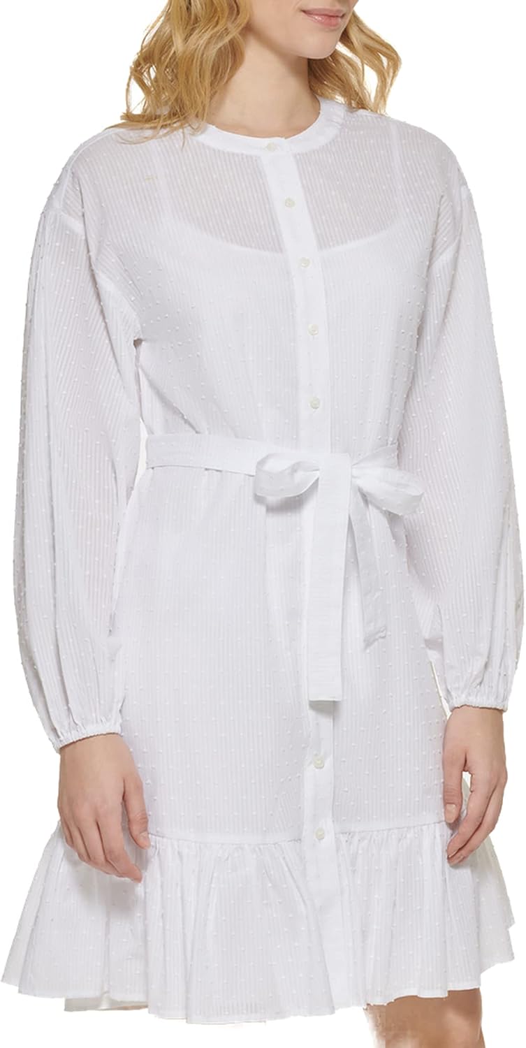 

Женское платье-рубашка Tommy Hilfiger из шамбре в полоску с длинными рукавами, White