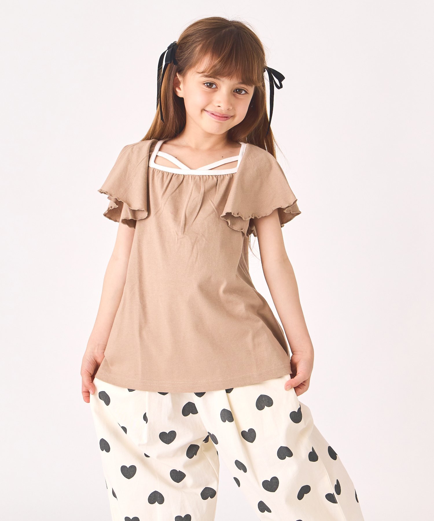 Футболка с короткими рукавами и оборками Ever Closet, Mocha