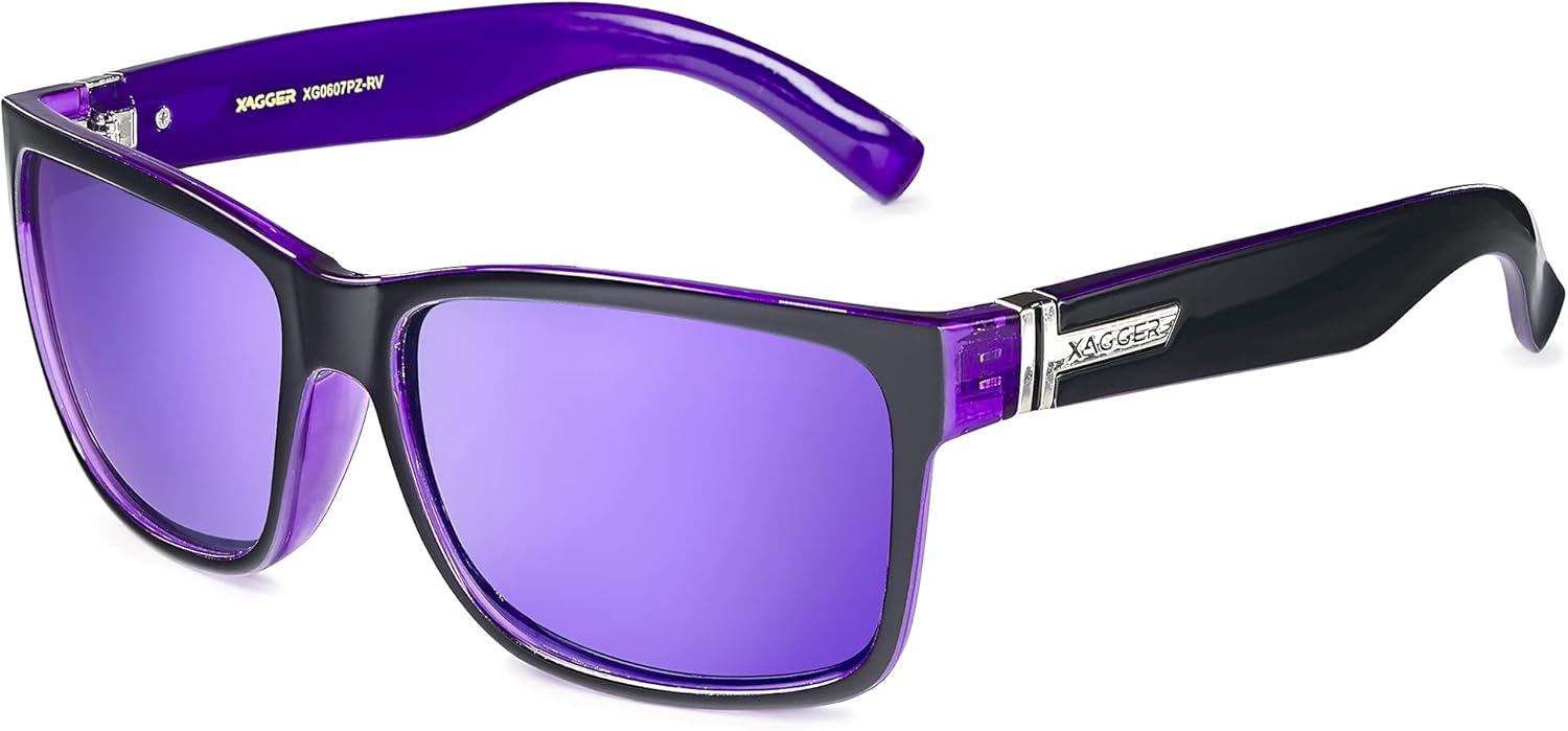 

Квадратные поляризованные солнцезащитные очки Xagger для мужчин и женщин, защита от ультрафиолета UV400, зеркальные спортивные солнцезащитные очки, Purple - Black | Purple Mirror