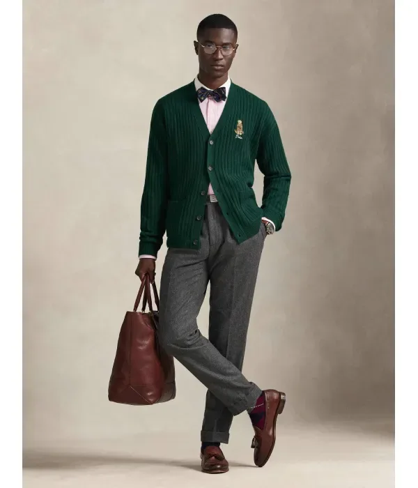 Шерстяной кардиган relaxed fit Polo Ralph Lauren, бутылочно-зеленый — фото 2