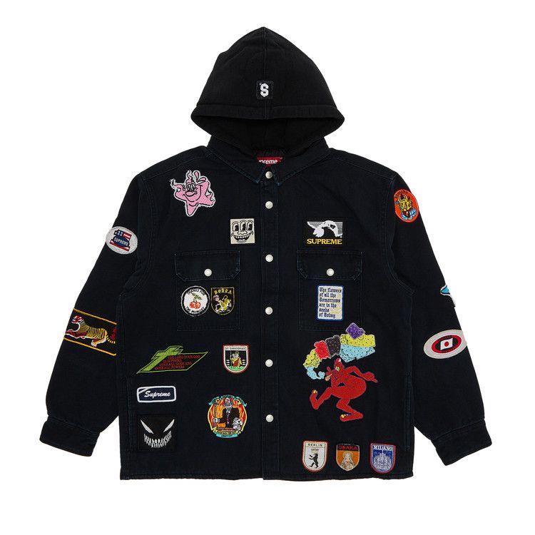 

Рубашка Supreme Patches Hooded Zip Up Shirt, Black