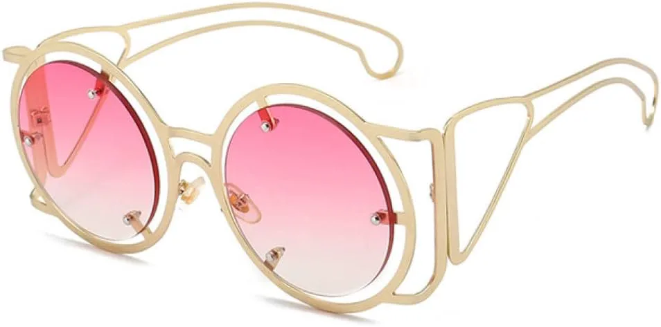

Круглые солнцезащитные очки в стиле стимпанк для женщин, панк, металлическая оправа, солнцезащитные очки, защита от ультрафиолета UV400 LANGSER, Gold-pink