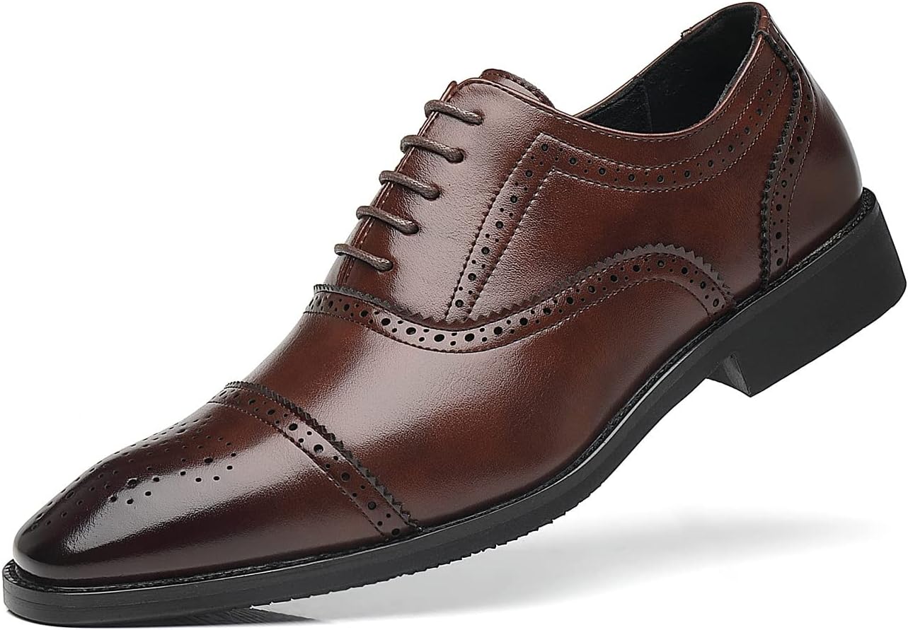 

Мужские повседневные классические туфли Santimon, оксфорды с носком, искусственная кожа, туфли смокинг, классические модельные туфли на шнуровке, дерби, лоферы, коричневый