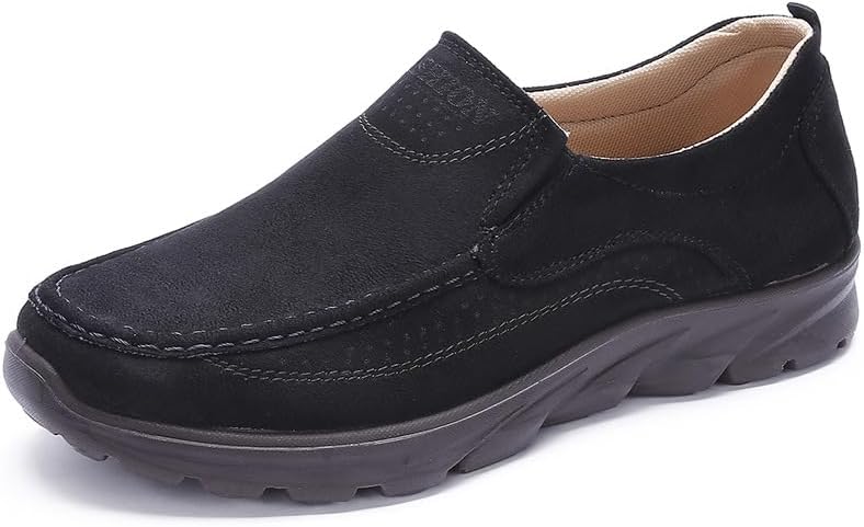 

Мужские холщовые лоферы на платформе с поддержкой свода стопы, удобные слипоны с мягкой подошвой, легкие, дышащие, с плотной амортизацией, повседневные ортопедические походные кроссовки для долгого стояния Uzujbaa, черный