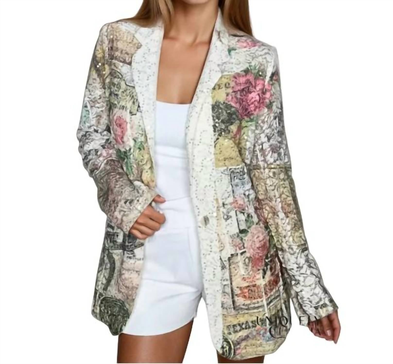 

Origami Блейзер в стиле вестерн-гламур, украшенный пайетками и кружевом, цвет слоновая кость