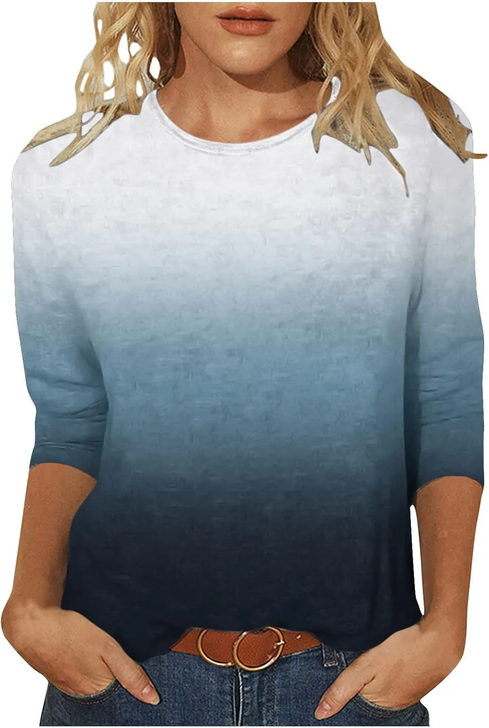 

Женская футболка с рукавом 3/4, градиентная, расслабленного кроя FZYLQY