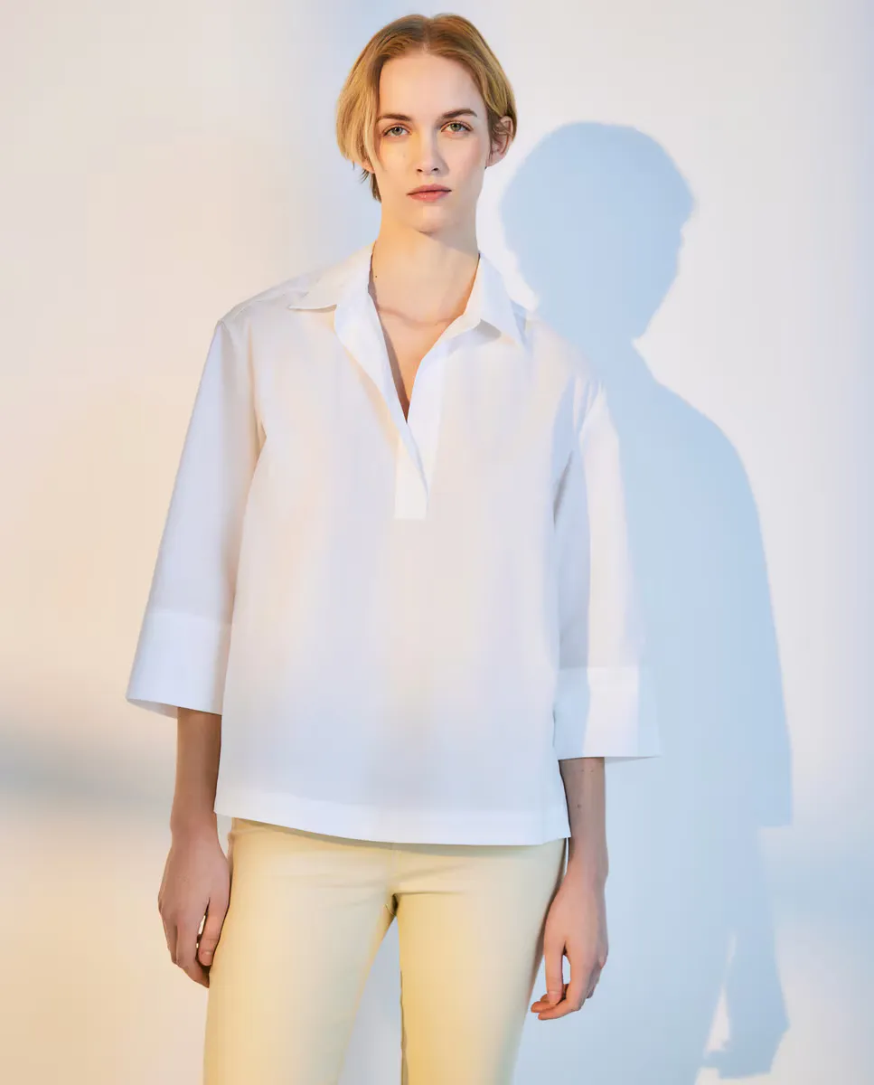 

Женский поплиновый топ с длинными рукавами Woman El Corte Inglés, белый