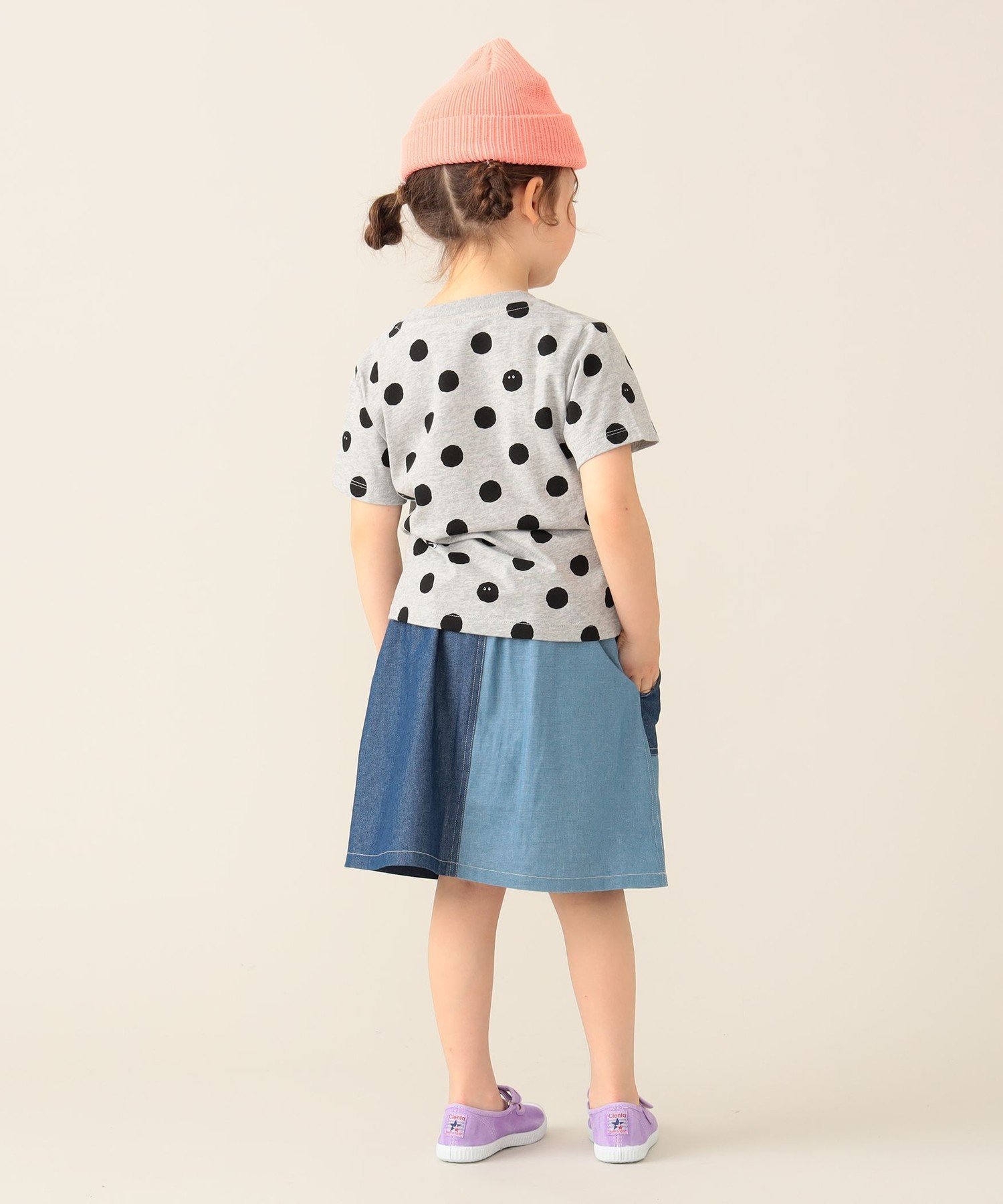 Короткая юбка-двойка в стиле колор-блок (90–150 см) BEAMS mini, CORAL×ORANGE — фото 2