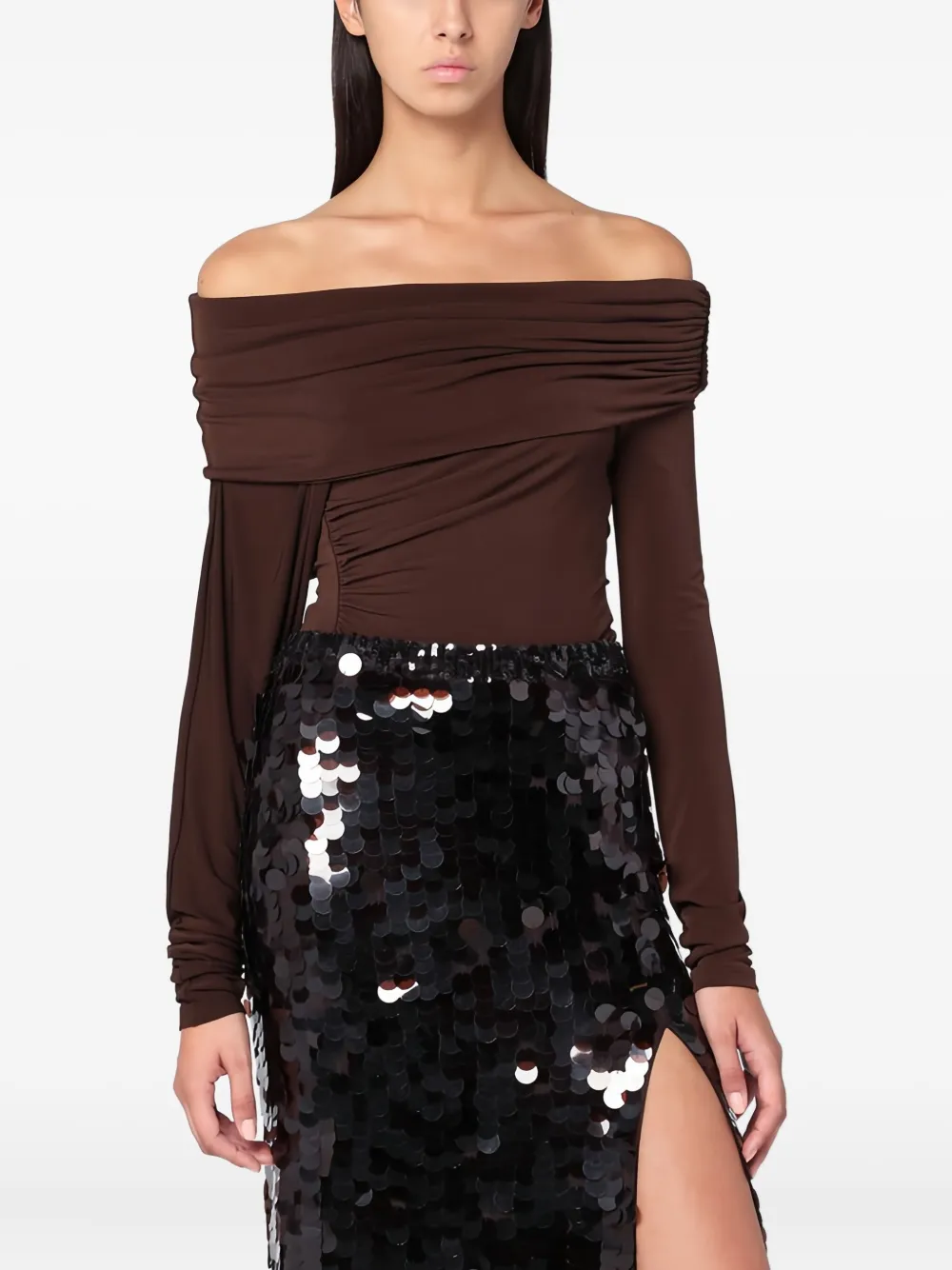 

Топ с открытыми плечами и сборками The Andamane, коричневый