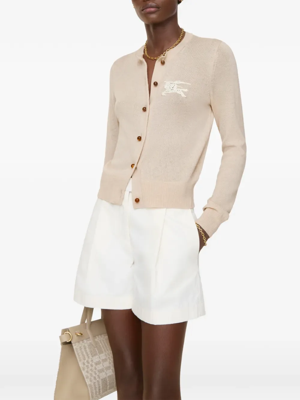 Кардиган из хлопка и шерсти EKD BURBERRY, с узором, бежевый — фото 3