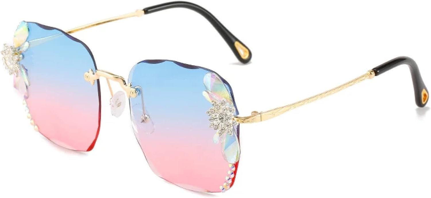 

Модные солнцезащитные очки без оправы для женщин и мужчин, винтажные металлические очки для путешествий, уличной фотографии, защита от УФ-излучения UV400 TKKTLLT, Gold Blue Gray