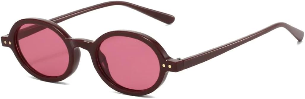 

Модные маленькие овальные солнцезащитные очки для женщин в винтажном стиле с заклепками, панк-стиль, оранжевые, чайные оттенки, защита от УФ-излучения UV400, солнцезащитные очки для мужчин UUPTTPL, Wine Red