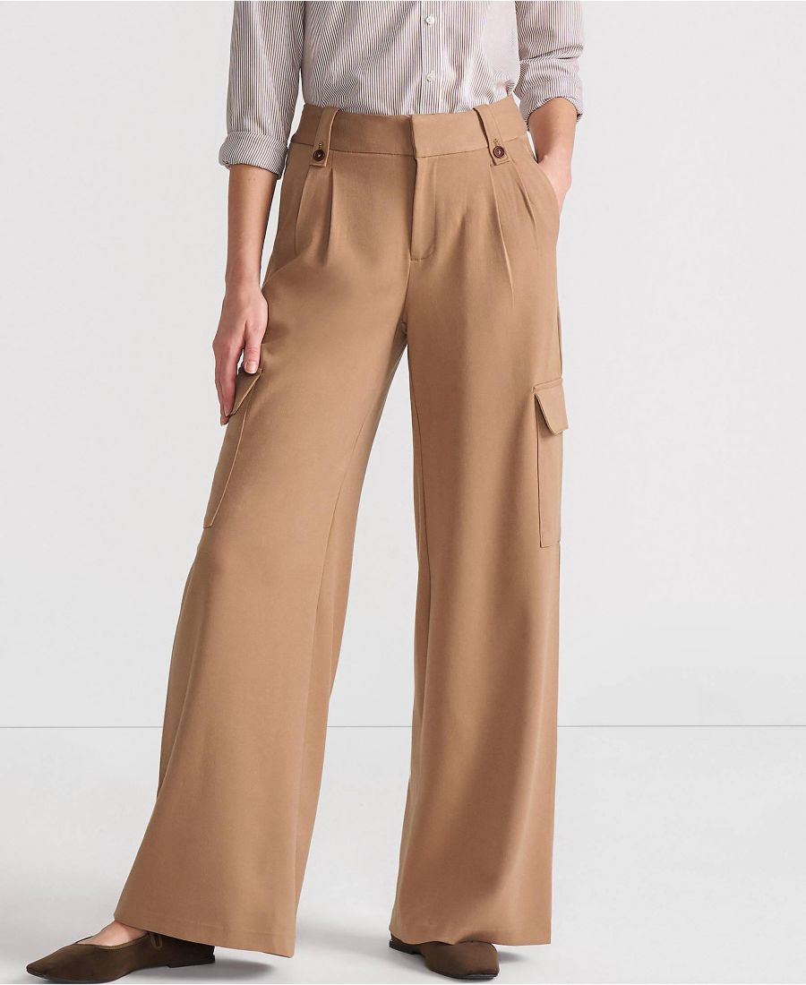 

Женские мягкие польские брюки-карго с высокой посадкой и широкими штанинами Lands' End, Rich camel