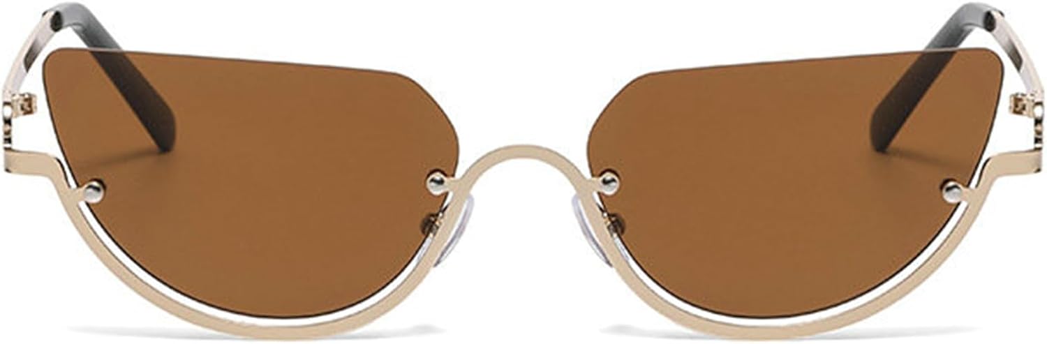 

Willochra Модные маленькие многоугольные солнцезащитные очки для женщин 2025 года, металлические очки в полуободковой оправе, женские очки в стиле «кошачий глаз» в стиле Y2K, C4