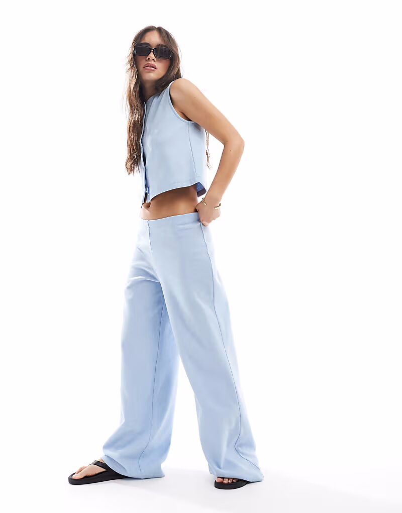 

Мягкие широкие брюки в рубчик синего цвета Miss Selfridge