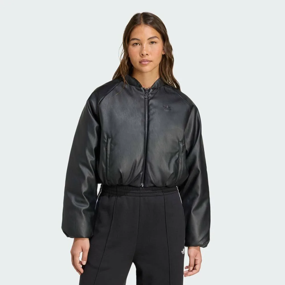Куртка-бомбер из искусственной кожи с пуховым наполнителем Adidas, black