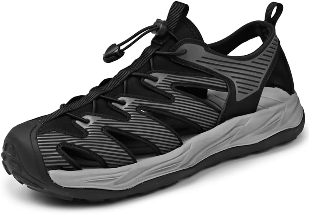 

Мужские сандалии Tsuukuie с закрытым носком, пляжные водные туфли для ходьбы, спортивные кожаные сандалии для рыбалки, водонепроницаемые сандалии для соленой воды, черный