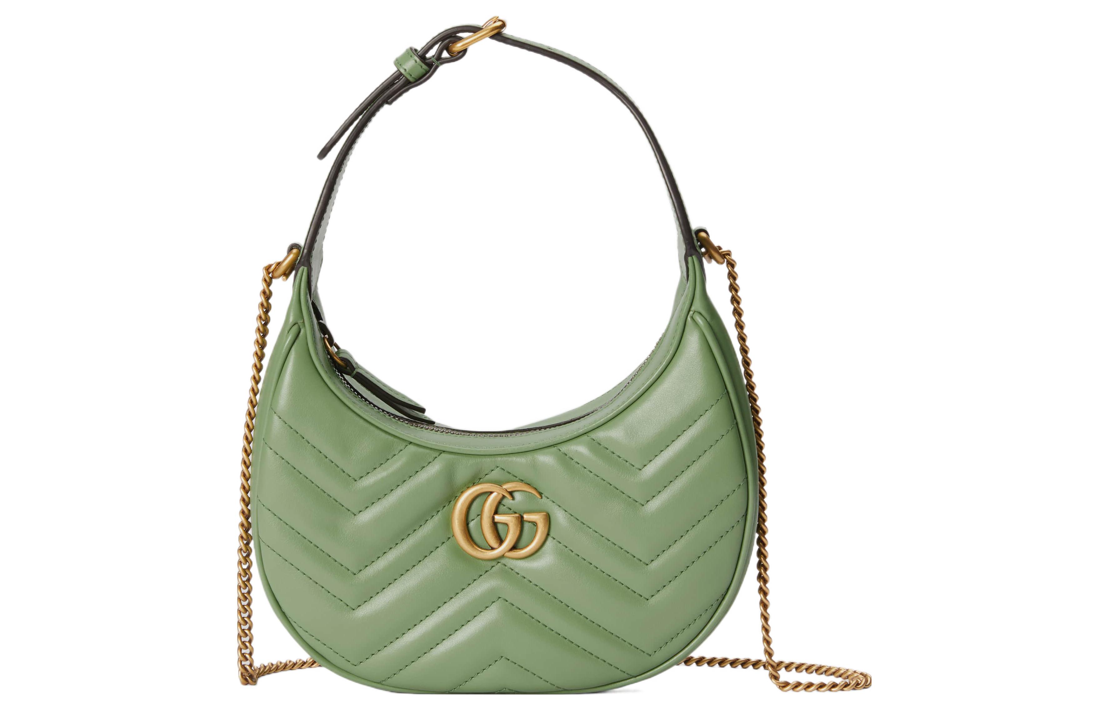 

Сумка GG Marmont из кожи, женская наплечная сумка серо-зеленая GUCCI