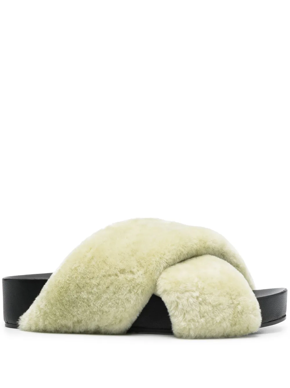 Сандалии с меховыми ремешками JIL SANDER, зеленый