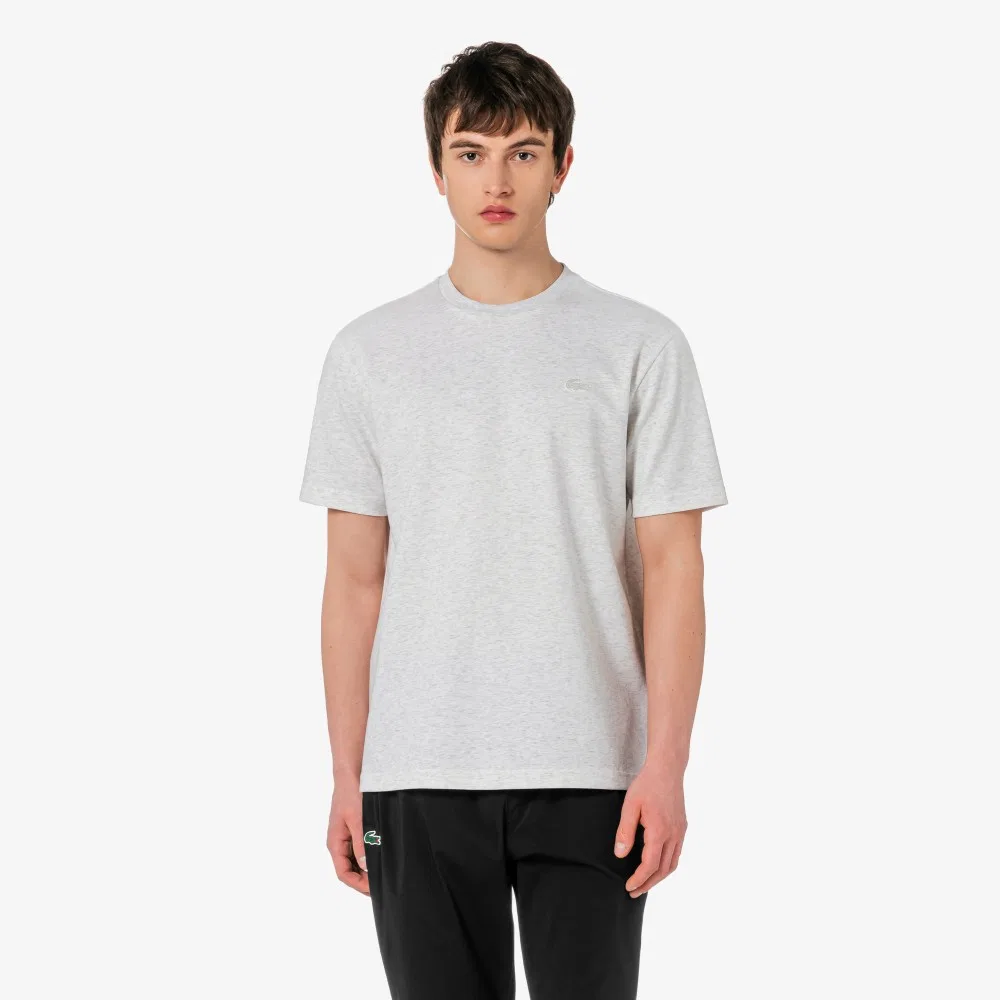 Мужская базовая футболка меланжевого серого цвета от Lacoste — фото 4