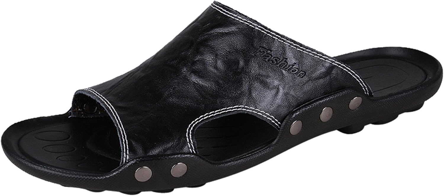 

Мужские кожаные шлепанцы сандалии, комфортные, легко надеваются, пляжные, летние, нескользящие, на плоской подошве, повседневная обувь Santimon, черный
