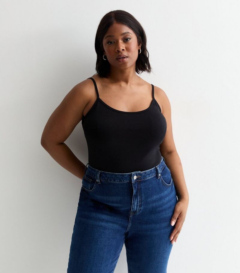 

Черный топ с круглым вырезом Curves New Look, черный
