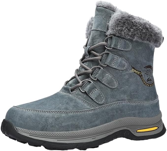 

Мужские зимние высокие ботинки для снега - ботинки с толстой подошвой, бархатной подкладкой и теплой наружной шнуровкой, прочные с утепленным дизайном Clolinde, серый