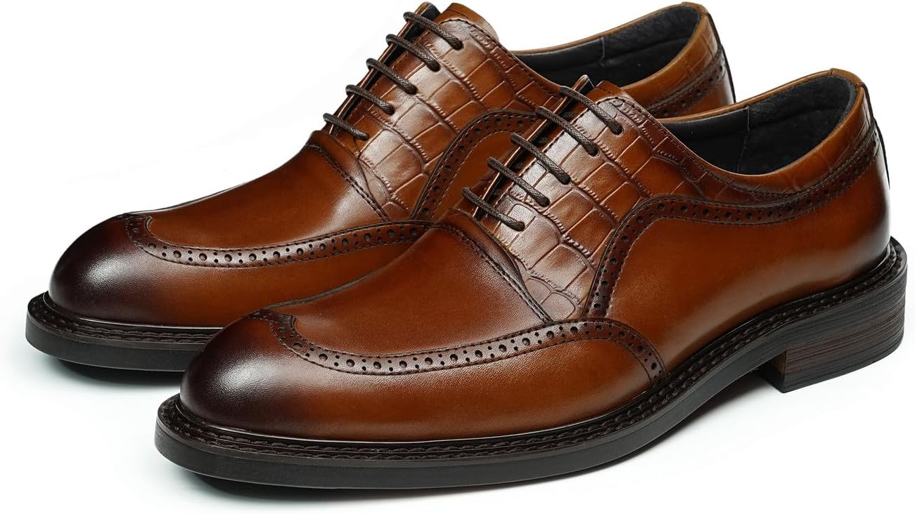 

Мужские туфли с крыльями Santimon Wingtip Brogue Oxfords- формальные кожаные дерби на шнуровке с тиснением под крокодила, комфортные, для бизнеса и свадьбы, коричневый