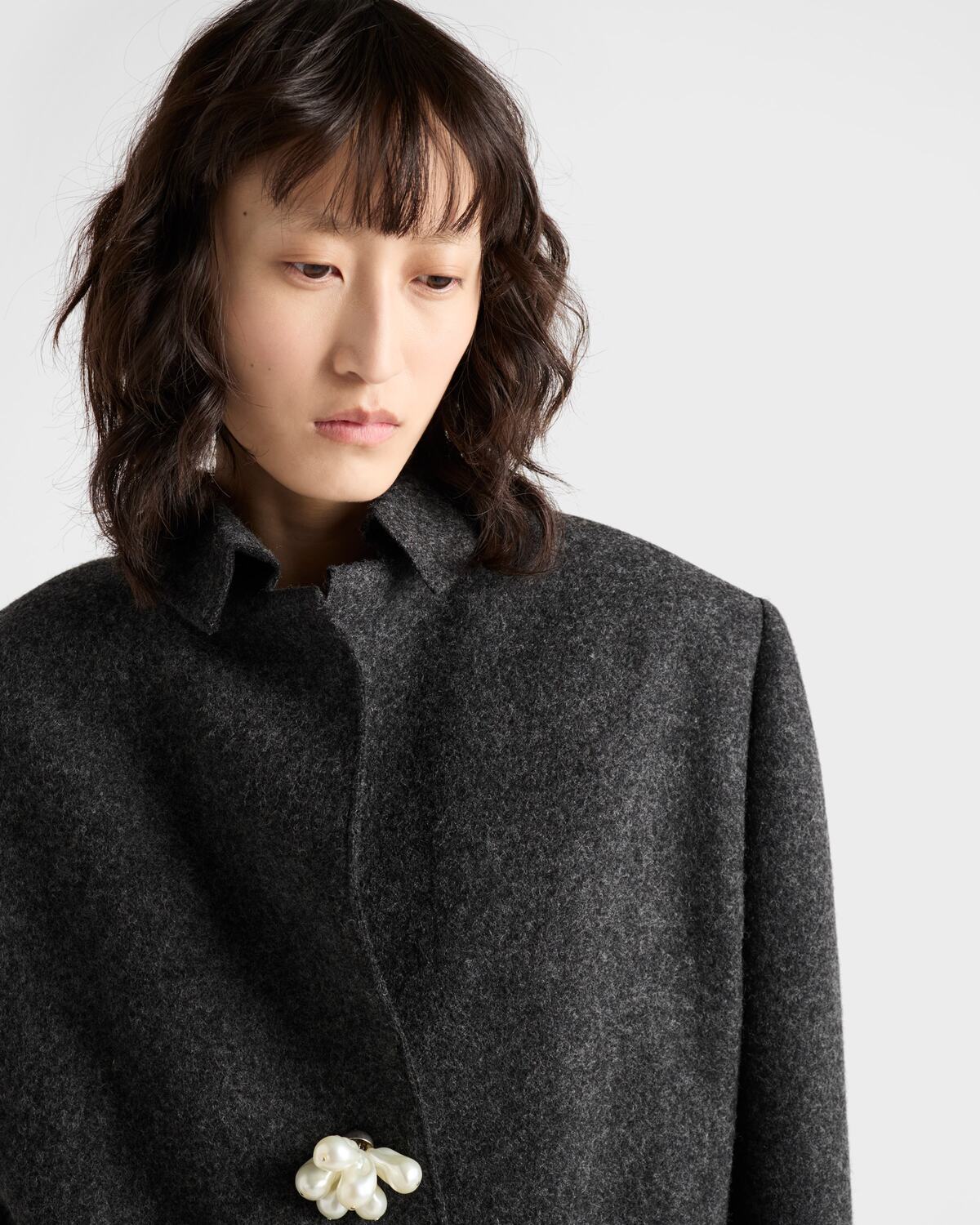 Пальто из шетландской шерсти с драгоценными пуговицами Prada, грифельно-серый — фото 3