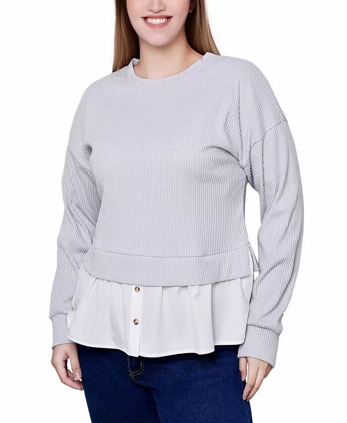 

Топ Petite с длинными рукавами и присборенной вставкой NY Collection, серый