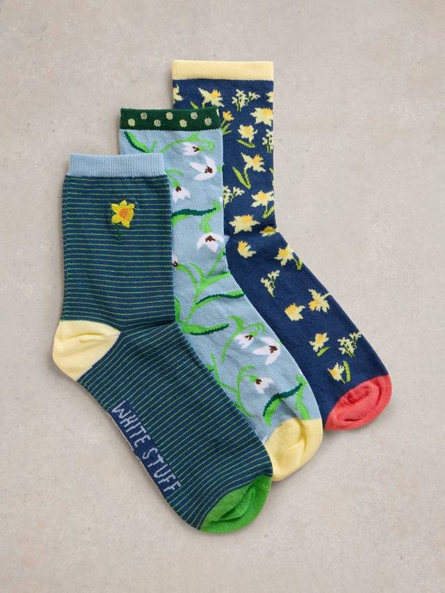 

Носки Flowers Organic Cotton Rich White Stuff, Pack of 3, Blue/Multi