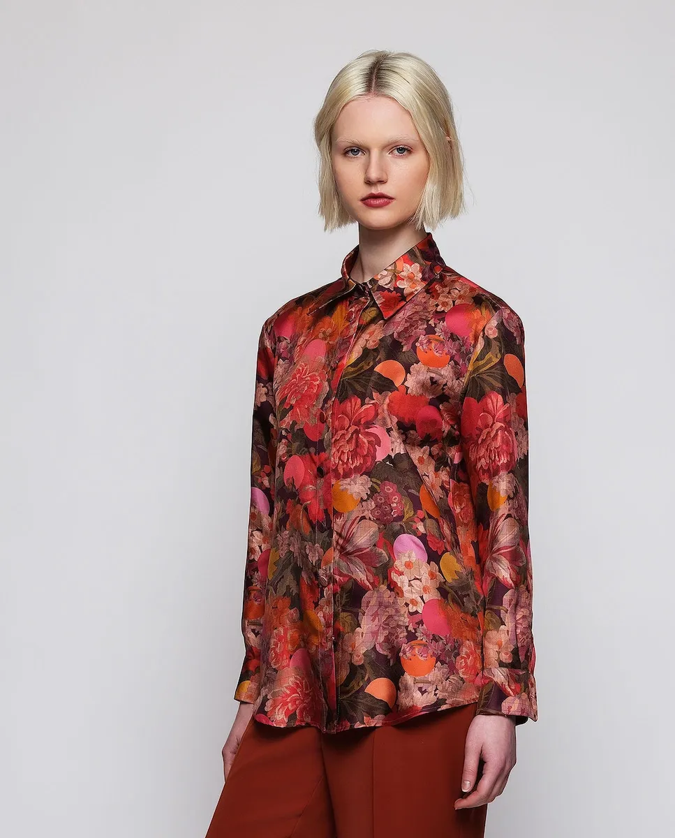 

Женская блузка из шелка с цветочным принтом Mirto, красный