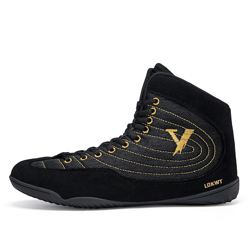

LOKWT Амортизирующие дышащие нескользящие полувысокие тренировочные кроссовки мужские черно-золотые, цвет Black Gold