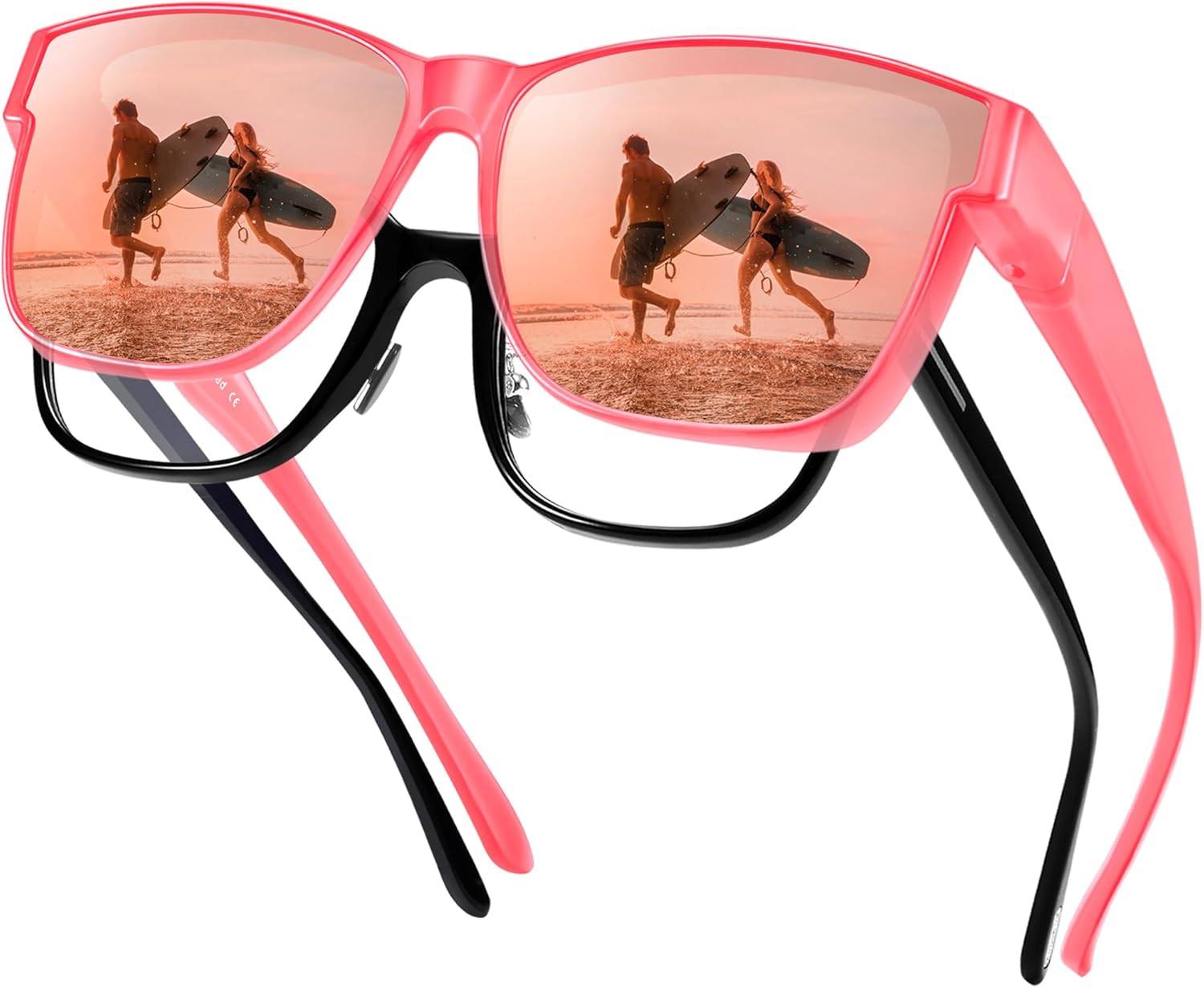 

Поляризованные солнцезащитные очки URUMQI, надеваемые поверх обычных очков, для мужчин и женщин, большие квадратные очки с защитой от УФ-излучения UV400, 21 Matte Red Frame/Pink Mirrored Lens