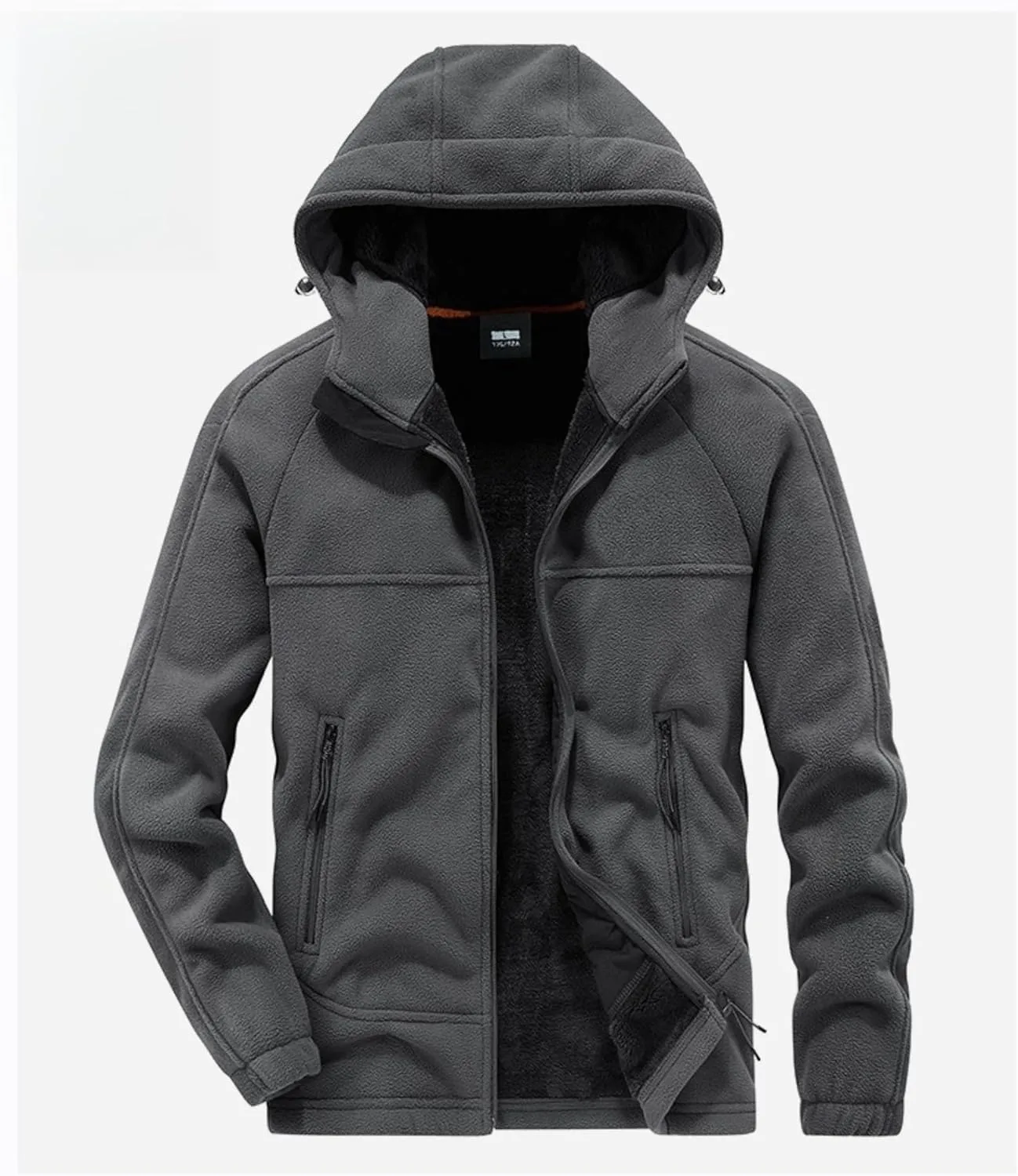 Мужская утепленная куртка Polar Fleece для улицы, осень-зима, теплая, с подкладкой из флиса, с капюшоном и карманами на молнии Generic, темно-серый — фото 4