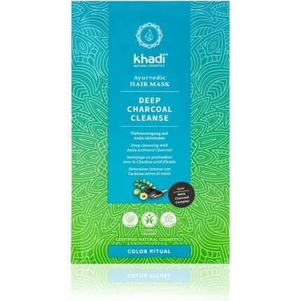 

Аюрведическая маска для волос Khadi Deep Charcoal Cleanse с активированным углем амлы, 50 г — 100% растительная и веганская сертифицированная натуральная косметика Kahdi