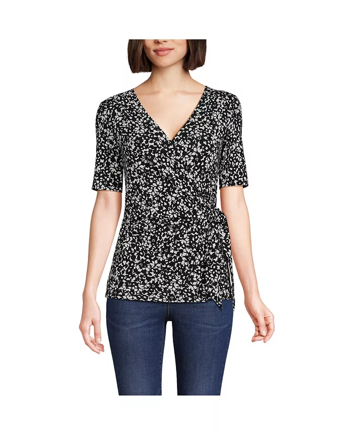 

Женская блузка с укороченными рукавами из легкого джерси со шнуровкой по боку Lands' End, черный