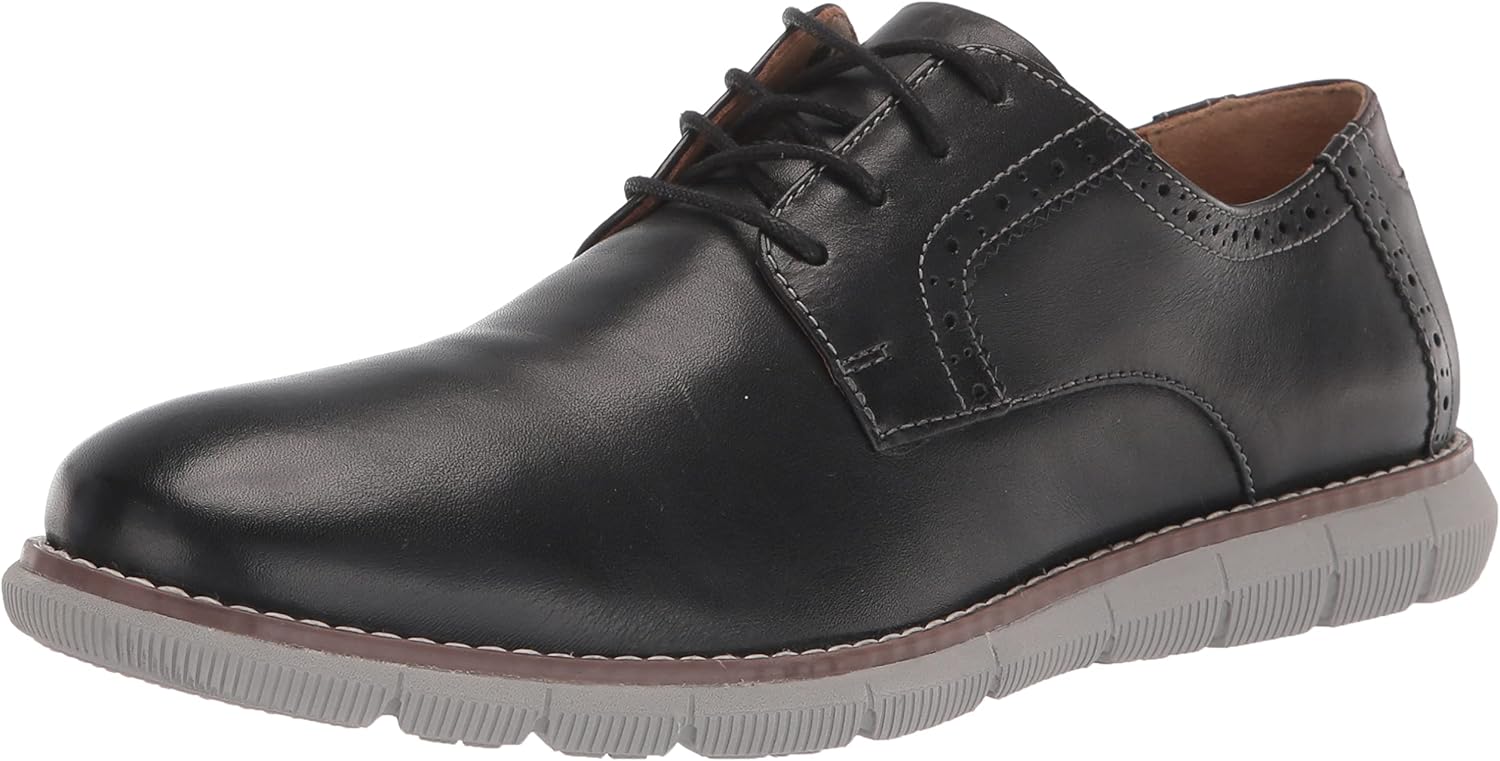 

Johnston & Murphy Big Kid Holden Plain Toe Boys Dress Casual Lace-Up Shoe, черный/серый