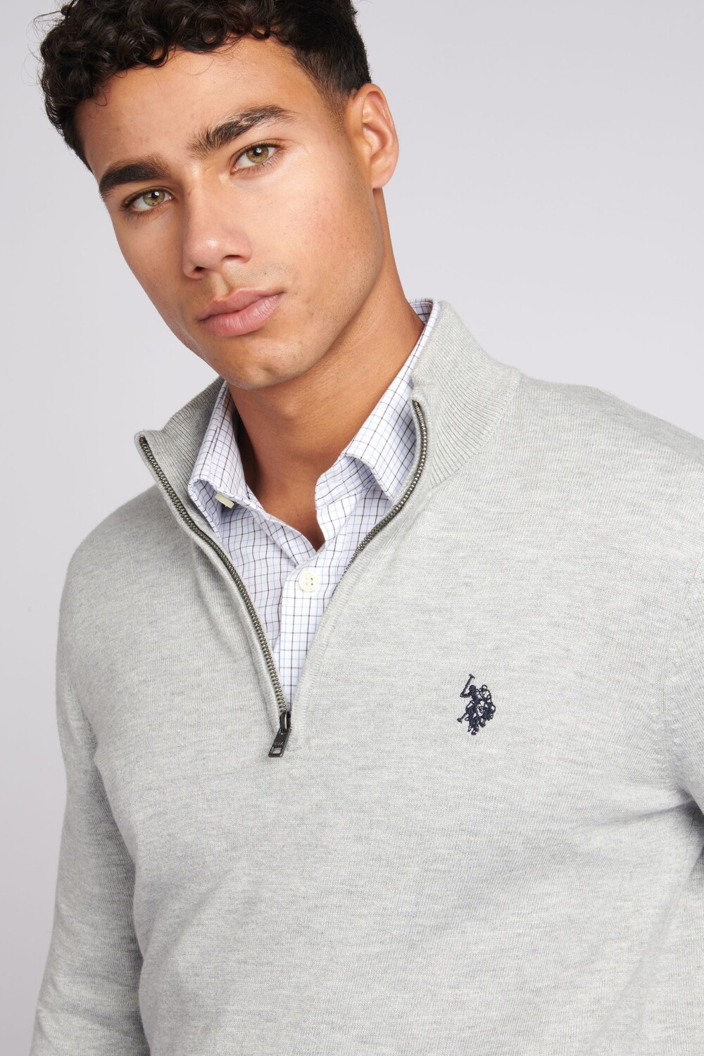 Мужская рубашка оксфорд персикового цвета U.S. Polo Assn, серый — фото 2