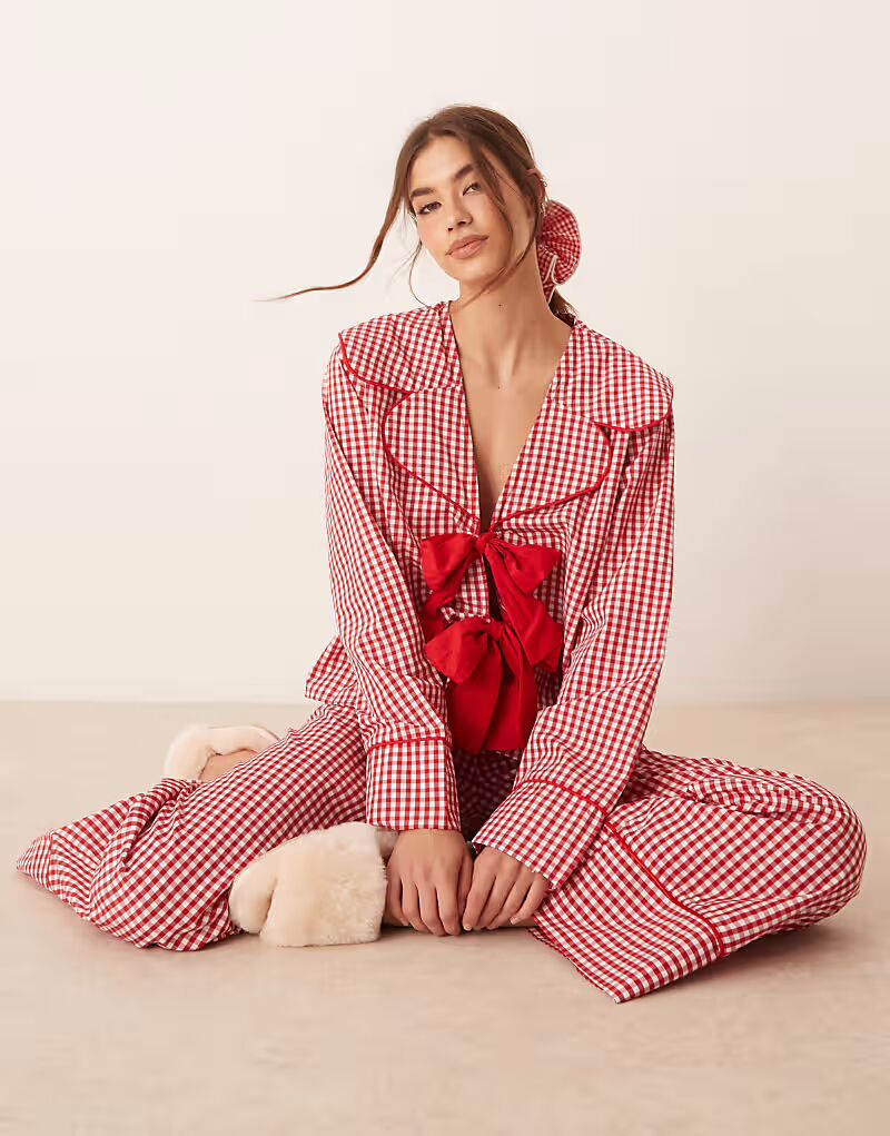 

Пижамный топ ASOS DESIGN в красную клетку