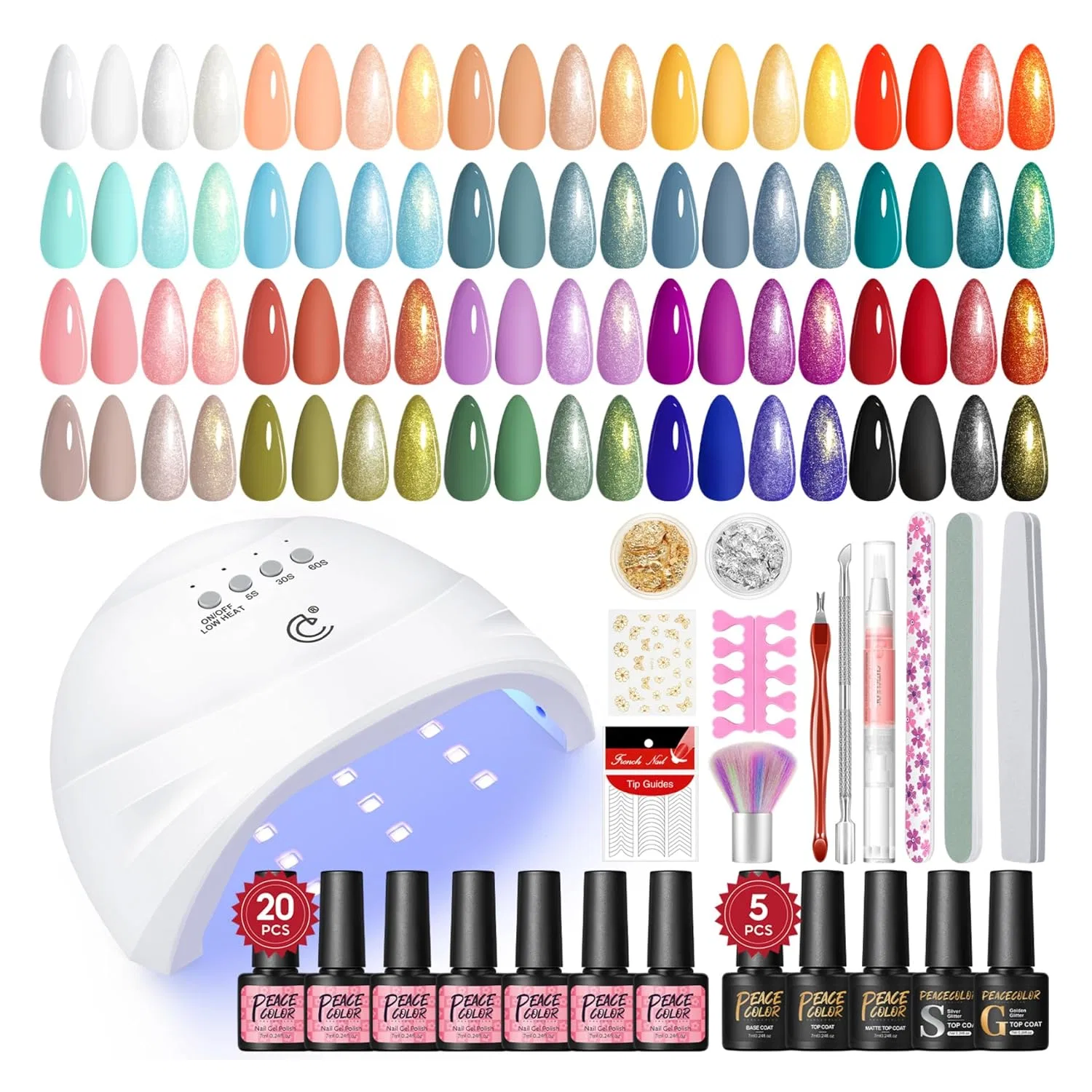 Набор гель-лаков с UV-лампой «20 Colours Gel Nails Set» от PEACECOLOR Peacecolor, Dancing Champagne Party - 20 Colours