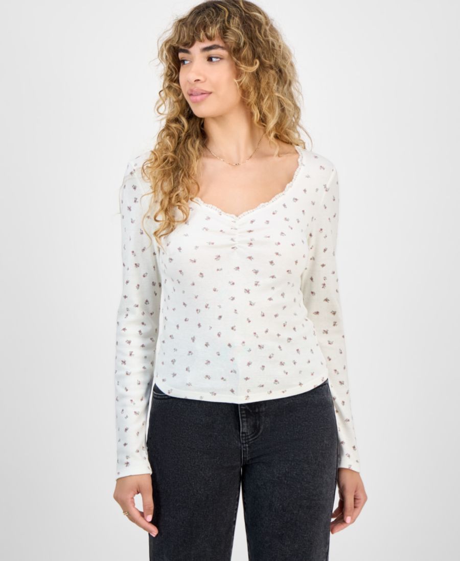 

Детский топ с кружевной отделкой и присборенным лифом Hippie Rose, White Ditsy