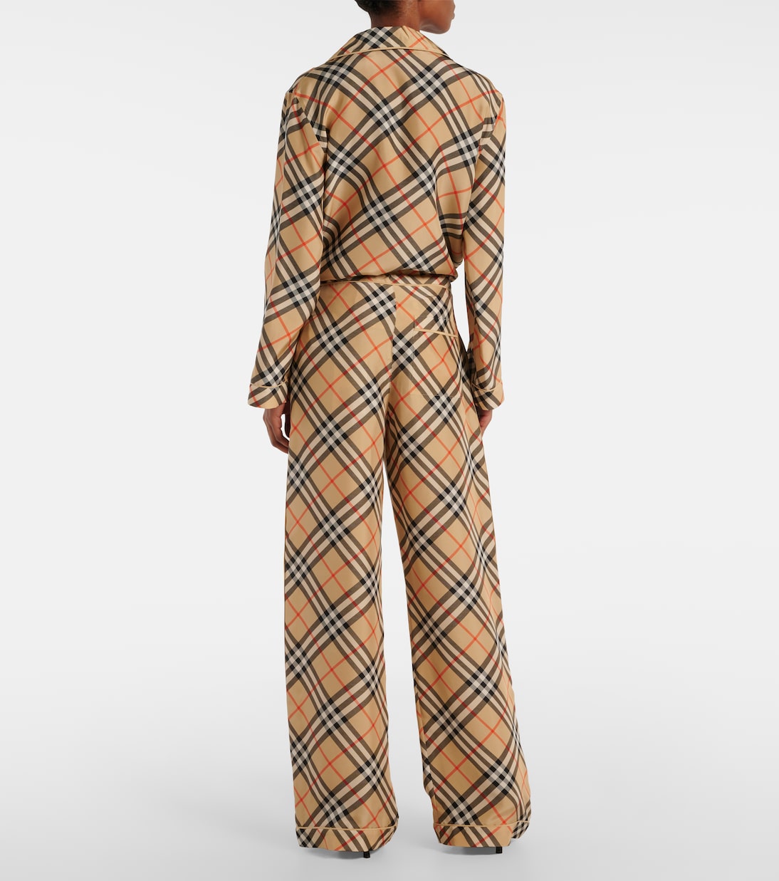 Широкие шелковые брюки Burberry Check, Sand Ip Check — фото 3