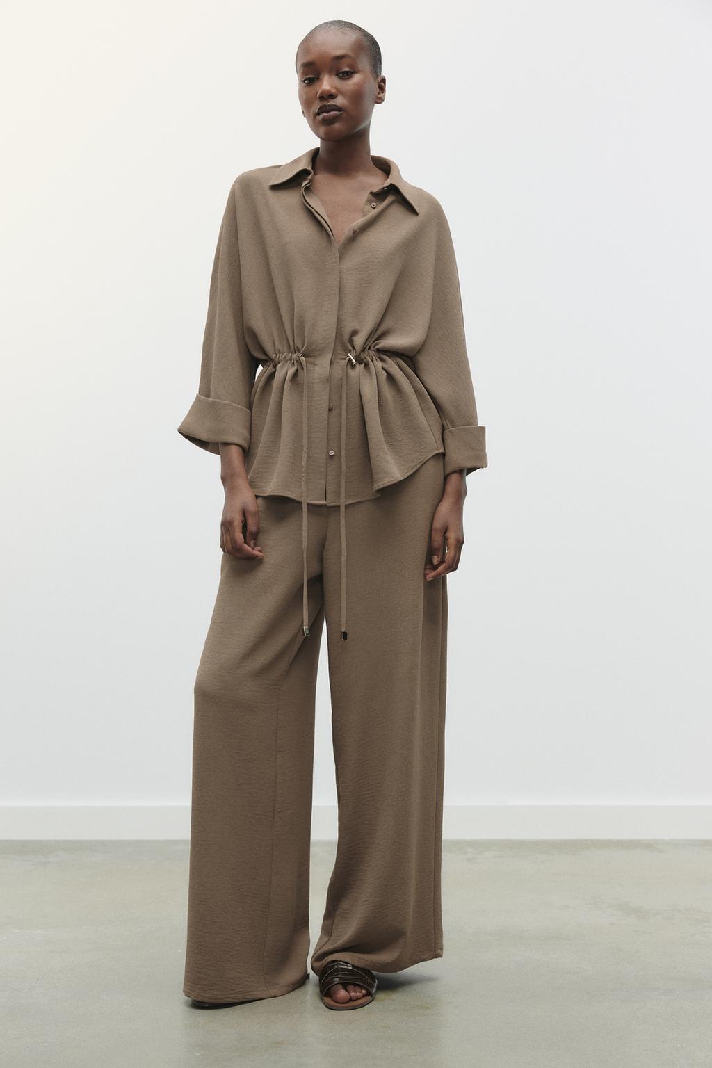 

Ниспадающие широкие брюки ZARA, кэмел