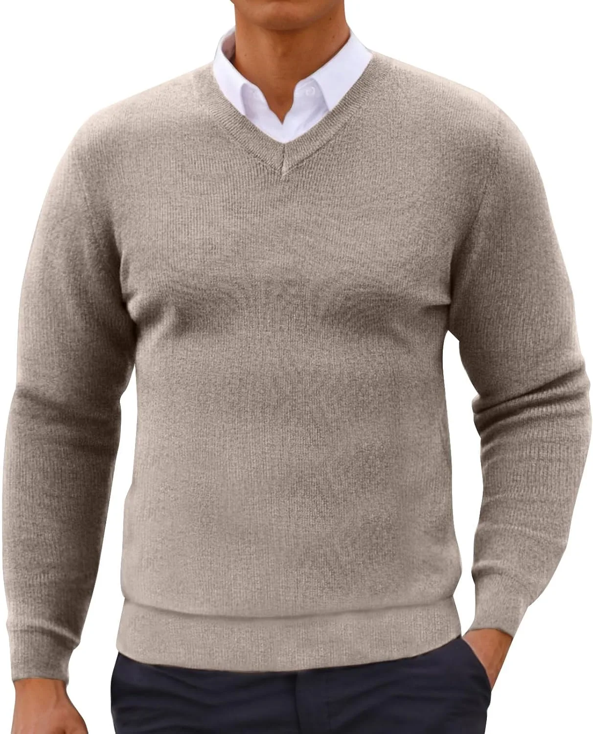 

Мужской свитер с V-образным вырезом, длинный рукав, slim fit, хлопок