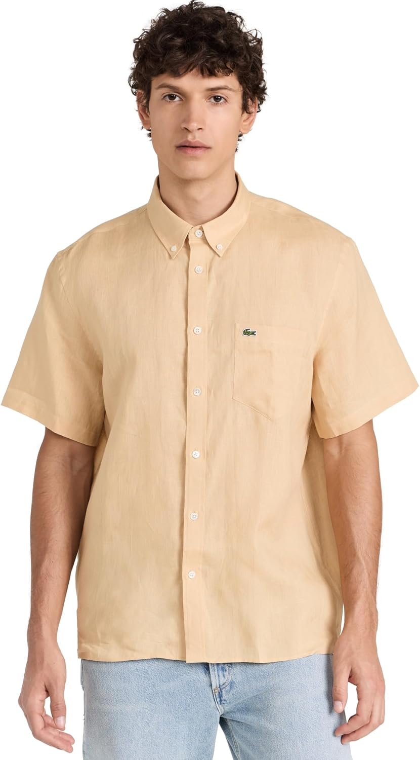 

Lacoste мужская повседневная рубашка на пуговицах из льна Regular Fit, Croissant