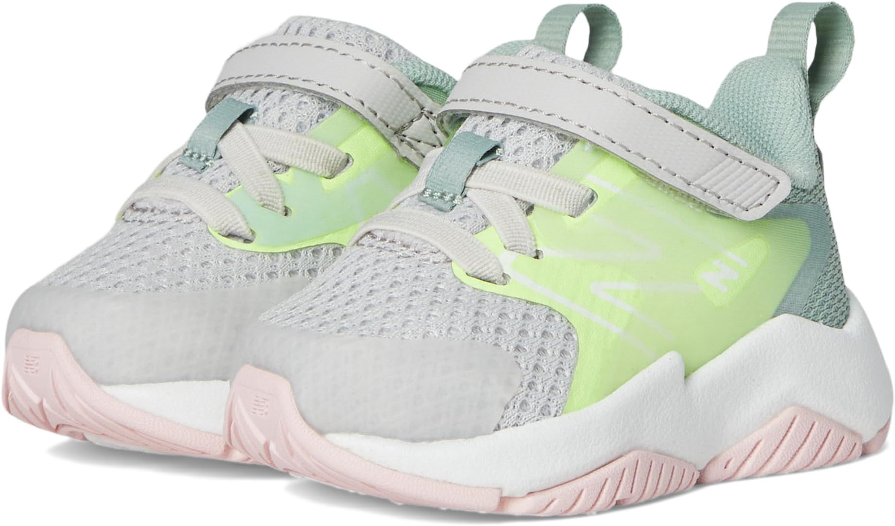 

Кроссовки New Balance Kids Rave Run v2 Bungee Lace with Top Strap, цвет Grey Matter/Mint Flash/Mosaic Green