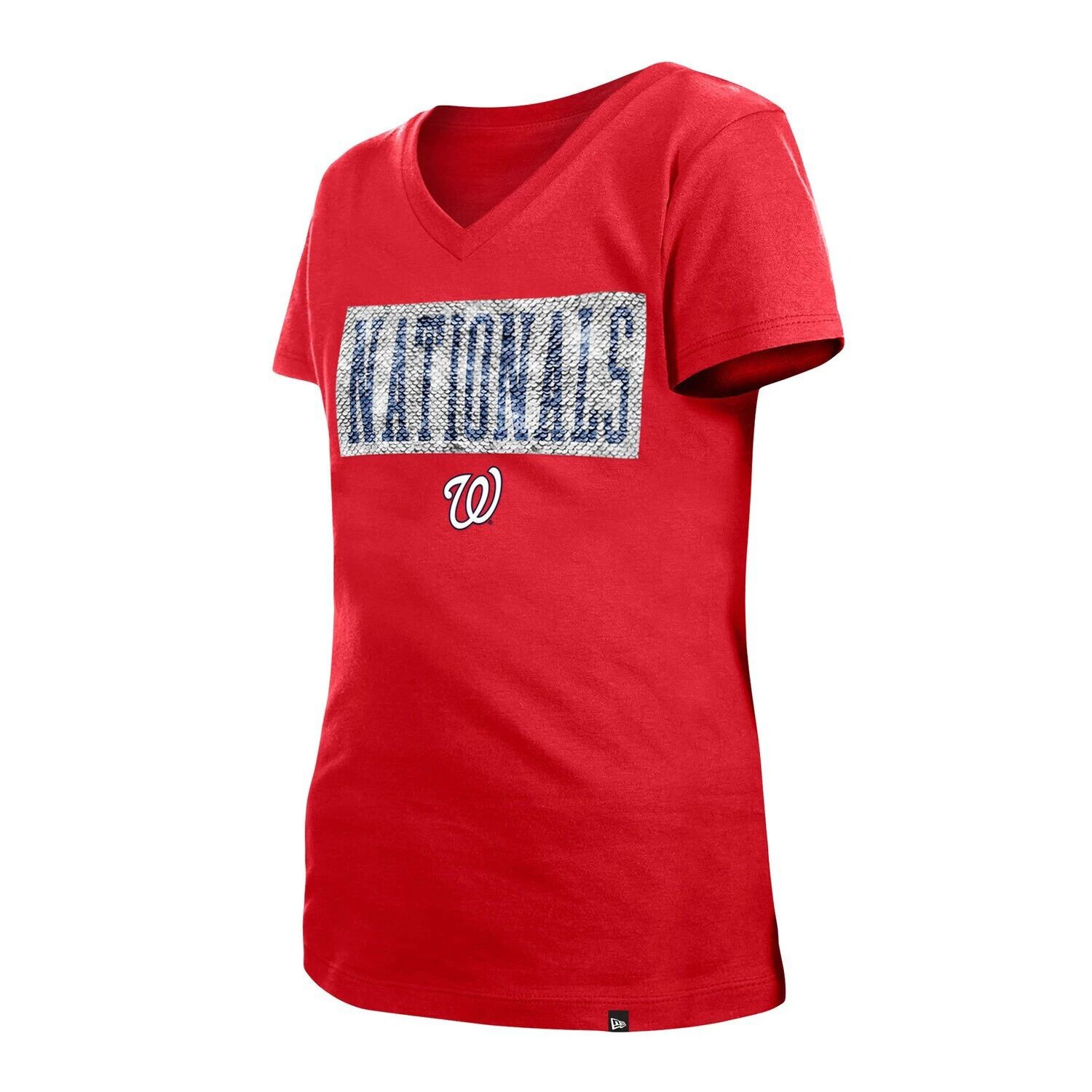 Красная футболка New Era Washington Nationals для девочек и молодежи с v-образным вырезом и пайетками New Era — фото 4