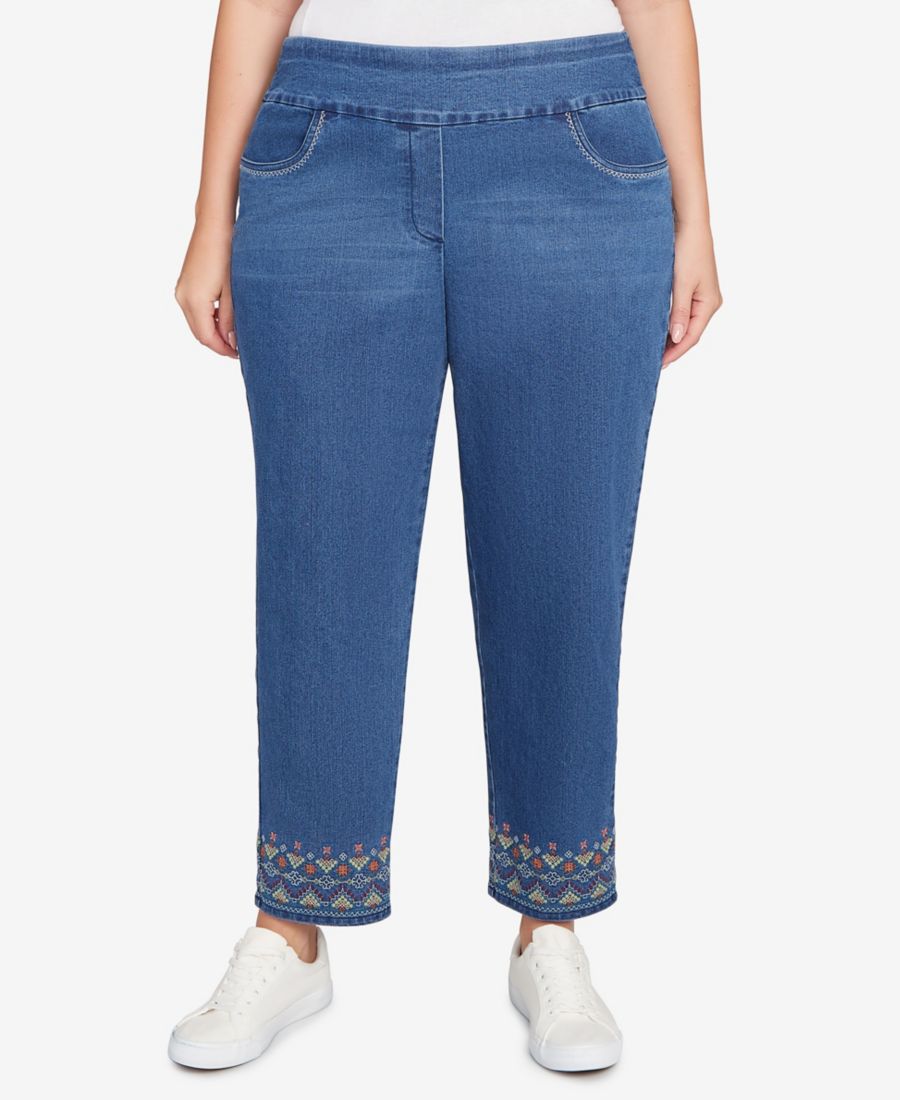 

Джинсы у щиколотки Sunset Canyon Super Stretch Geometric Denim больших размеров Alfred Dunner, Medium Indigo