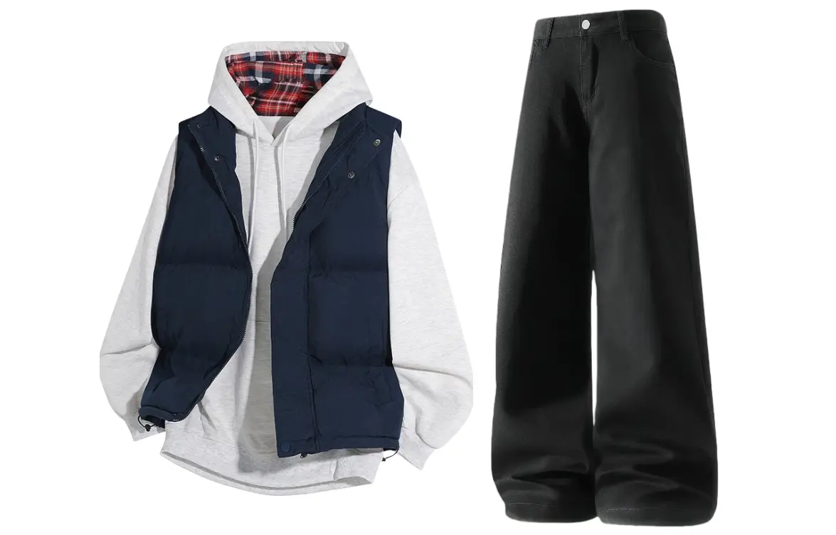 

Толстовка Casual Sportswear утепленная с капюшоном унисекс X1617, белый heather серый sweatshirt+темно-синий vest+черный fleece-lined pants